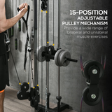 SPORTNOW Wall Mount Cable Station with 15-Position Adjustable Dual Pulleys – Home Gym Cable Machine, Black