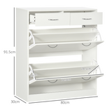 HOMCOM Slim Shoe Cabinet with 2 Flip Drawers, 12 Pairs – Tall Space-Saving Hallway Storage, White