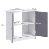 Kleankin 60 x 60cm Under-Sink Storage Cabinet with Double Doors & Adjustable Shelf – Grey and White