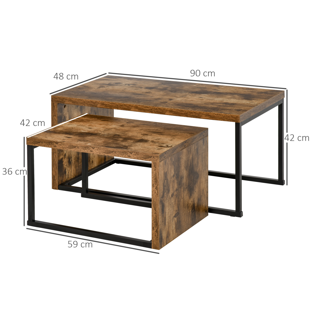 HOMCOM Set of 2 Coffee & Side Tables – Modern Nesting Living Room and Bedroom Tables