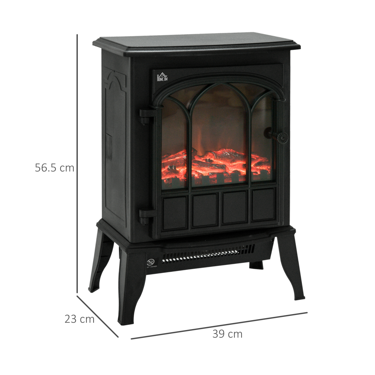 HOMCOM Freestanding Electric Fireplace Stove Heater, 1000W/2000W with LED Charcoal Flame – Cast Metal