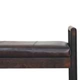 Artisan Furniture Solid Wood Gridline Bench with Black Leather Upholstery – Modern Hallway Seating, Black