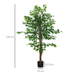 HOMCOM 150cm Artificial Ficus Tree with Nursery Pot – Low-Maintenance Indoor and Outdoor Home Decor