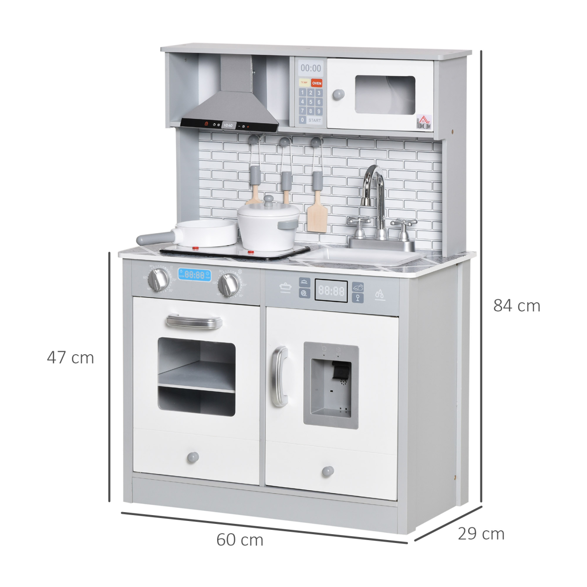 HOMCOM Kids Wooden Play Kitchen with Sink, Microwave, Light & Sound Effects – Pretend Cooking Playset for Ages 3-6