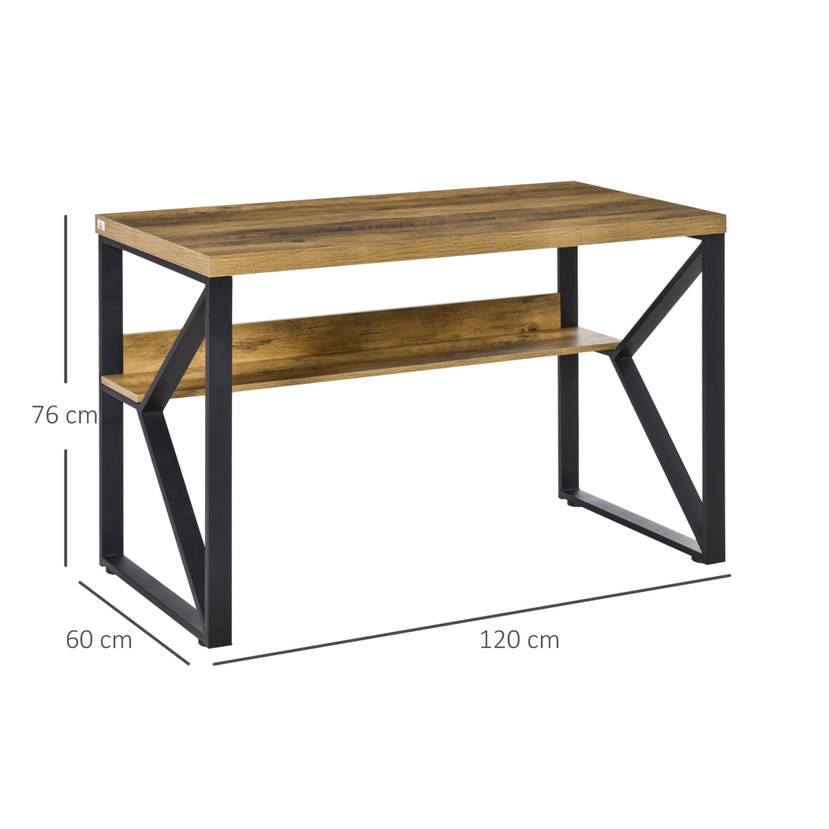 K-Leg Computer Writing Desk with Storage Shelf – Wood-Effect Home Office Desk, 120cm