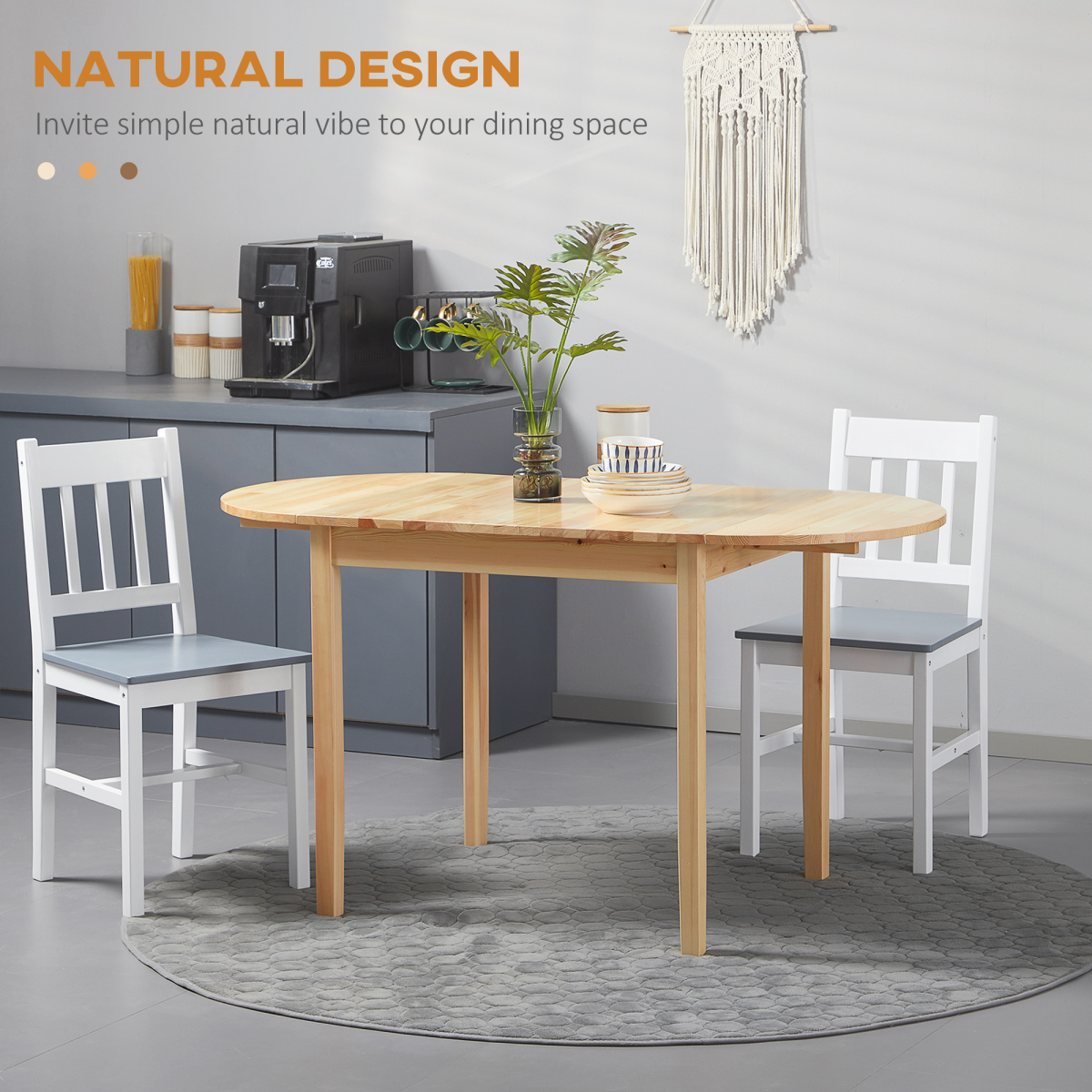 HOMCOM Expandable Pinewood Drop Leaf Dining Table for 4–6 – Natural Finish