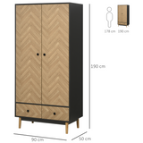 HOMCOM Wood Grain Wardrobe Cabinet with Hanging & Shelf Storage – Grey & Oak, 90 x 50 x 190cm