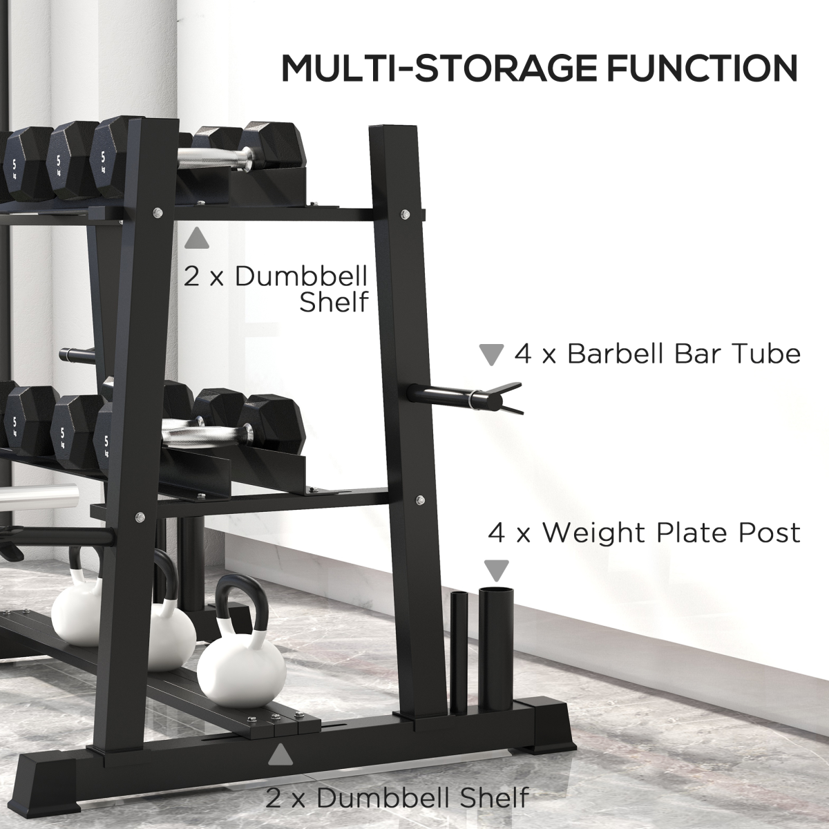 SPORTNOW 3-Tier Weight Rack for Dumbbells, Kettlebells, Plates & Barbells, 200kg Capacity – Home Gym, Black