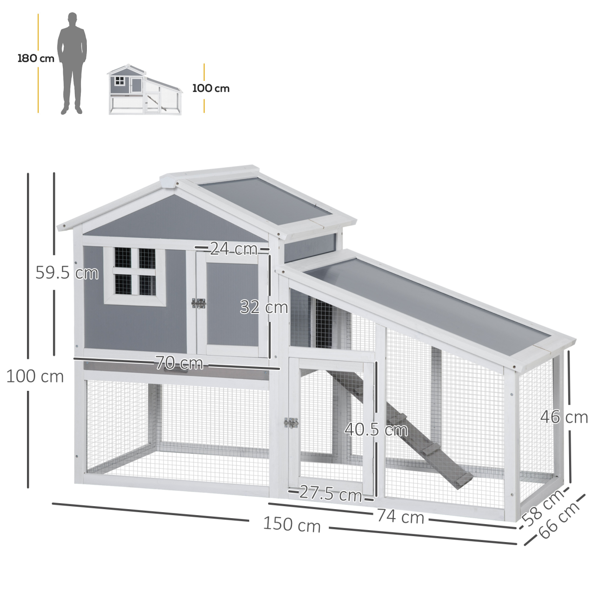 Pawhut Two-Tier Wooden Rabbit Hutch & Guinea Pig Cage with Sunlight Roof, Ramp & Slide-Out Tray – Outdoor Small Pet House
