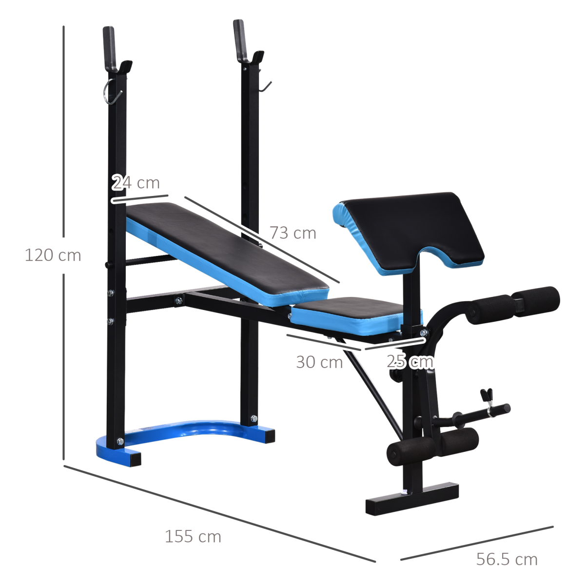 HOMCOM Adjustable Weight Bench with Leg Developer & Barbell Rack – Home Gym Strength Training, 150kg Capacity