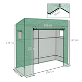 Outsunny Lean-to Walk-in Greenhouse with Roll-up Door, PE Cover & Mesh Windows – Plant Protection, Green