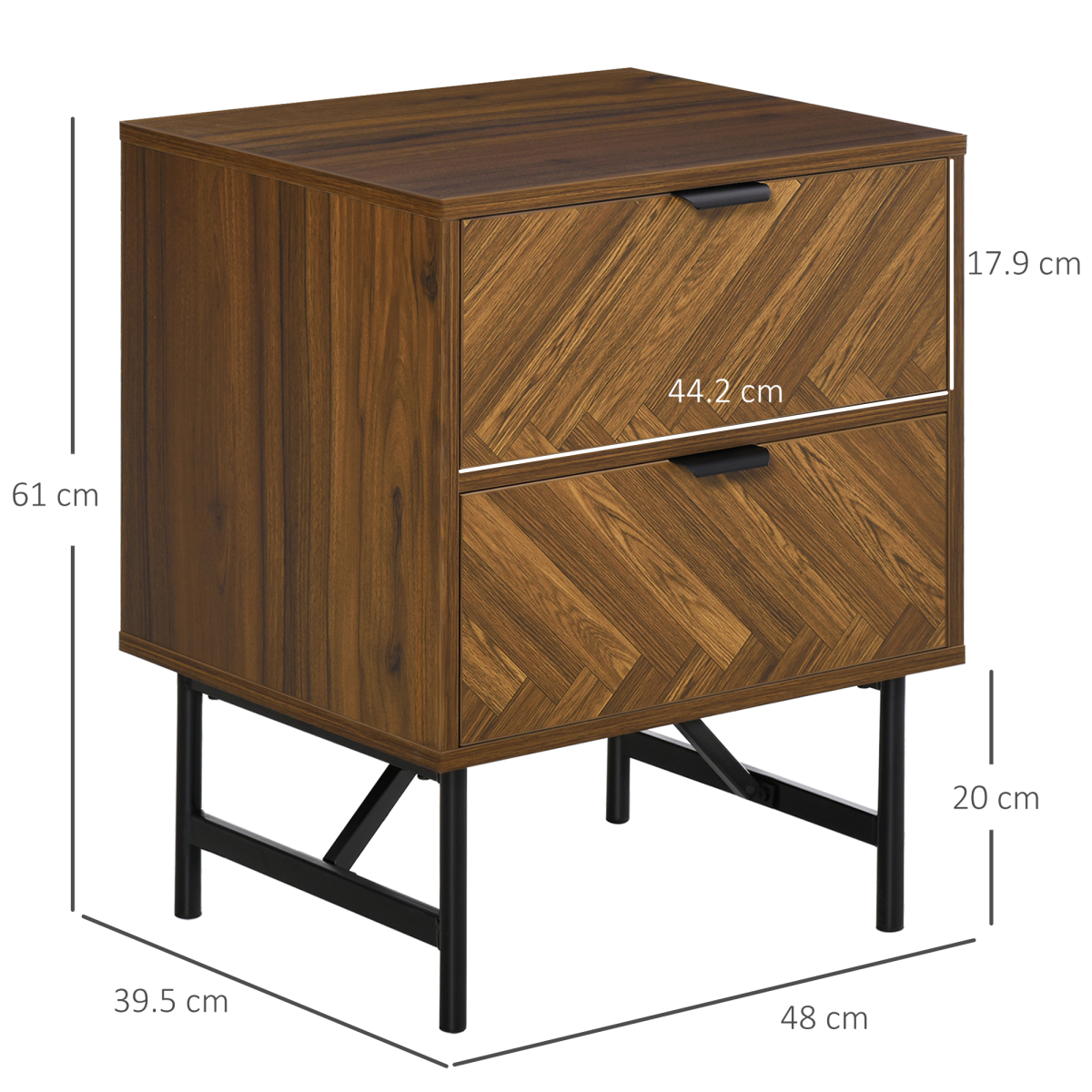 HOMCOM Side Cabinet with 2 Drawers, Herringbone Pattern – Storage Unit with Anti-Tipping Straps, Walnut Brown