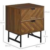 HOMCOM Side Cabinet with 2 Drawers, Herringbone Pattern – Storage Unit with Anti-Tipping Straps, Walnut Brown