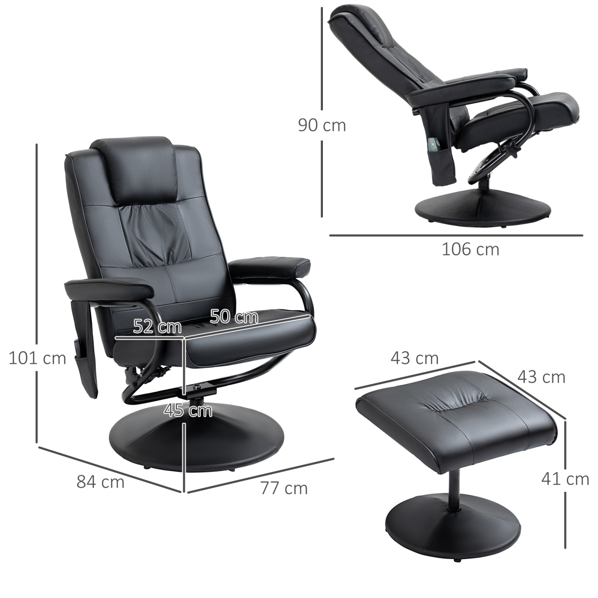 Massage Recliner Chair & Ottoman Footstool Set with High Density Cushioning – Living Room Relaxation, Black