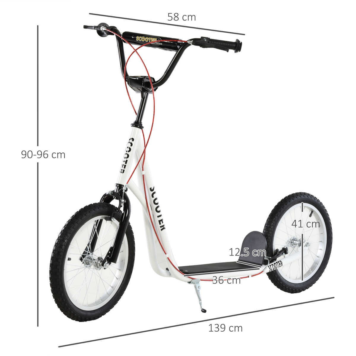 HOMCOM Kids Kick Scooter with Adjustable Handlebar, Dual Brakes & Inflatable Rubber Tyres – Ages 5+