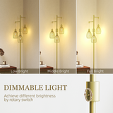 HOMCOM Industrial 3-Light Floor Lamp Dimmable Standing Lamp, Gold