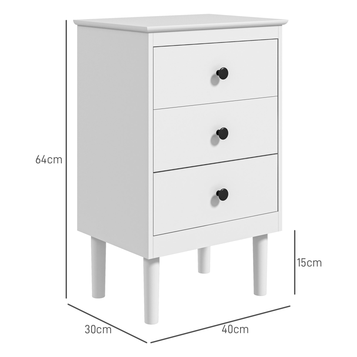 HOMCOM Set of 2 White Bedside Tables with 3 Drawers Each – Bedroom Storage Cabinets with Anti-Tip Straps