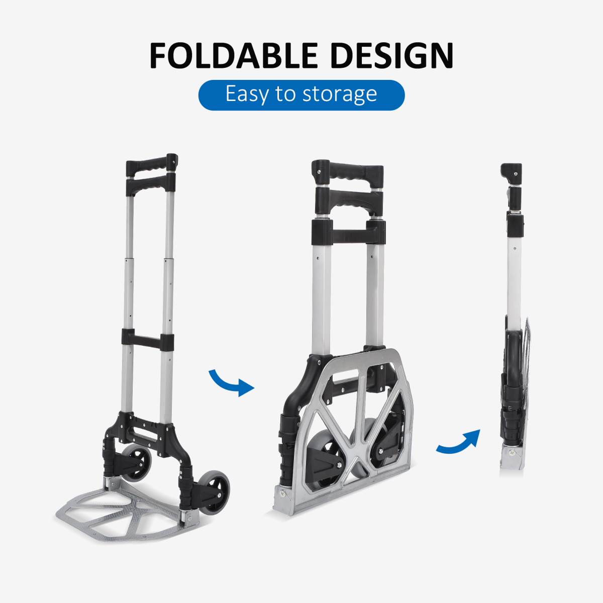 Folding Aluminium Hand Truck with 154lb Capacity – Adjustable Height Cargo Cart for Moving and Storage, Silver