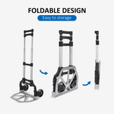 Folding Aluminium Hand Truck with 154lb Capacity – Adjustable Height Cargo Cart for Moving and Storage, Silver