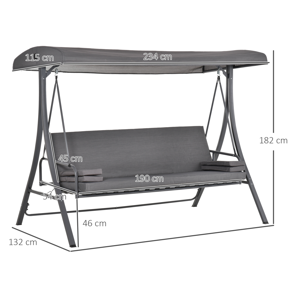 Outsunny 2-in-1 3 Seater Garden Swing Bench and Hammock Bed with Adjustable Canopy – Grey