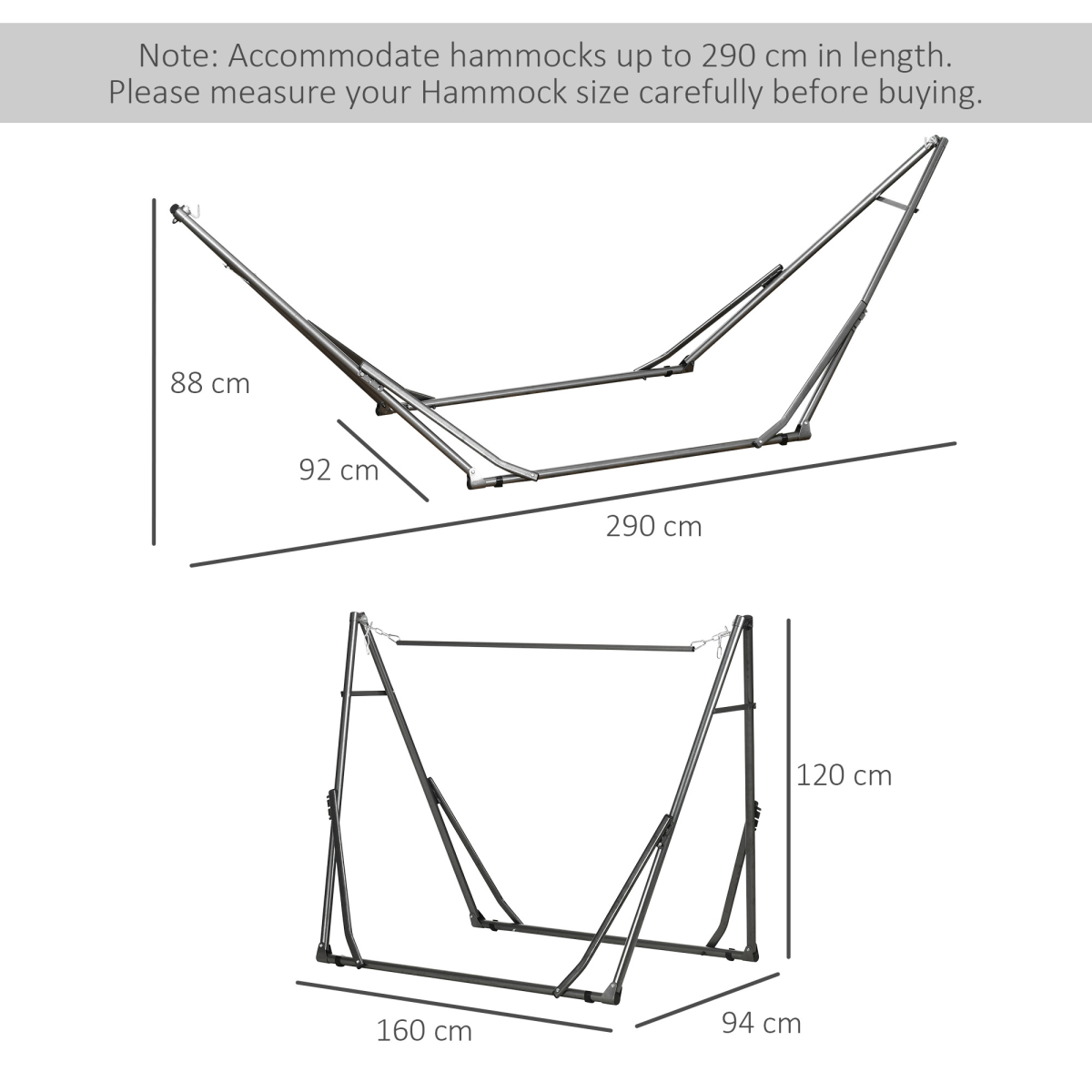 Outsunny Foldable 2-in-1 Hammock Stand & Clothes Drying Rack with Steel Frame – Fits Hammocks up to 290cm