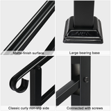 Wrought Iron Handrail for Outdoor Steps – Fits 1 to 3 Steps, Powder-Coated with Installation Kit, Black