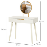 HOMCOM Modern Dressing Table with 2 Drawers and Round Mirror – Particle Board Bedroom Vanity, White