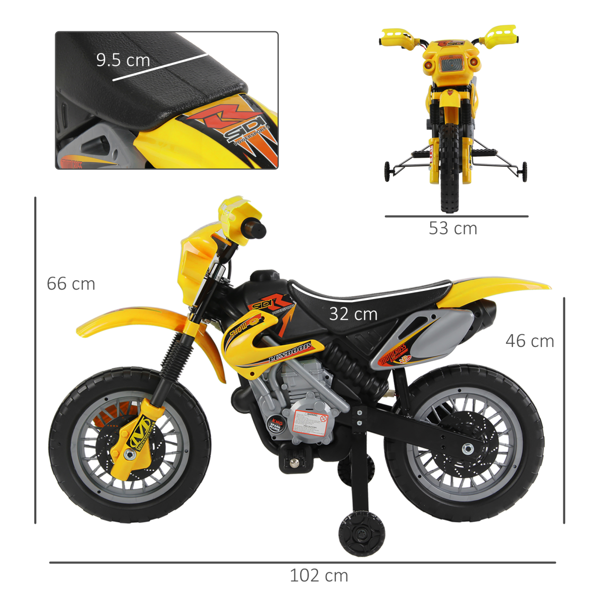 Kids Electric Ride-On Motorbike with Headlights, Music & Horn – Motocross Style Toy Motorcycle for Ages 3-6, Yellow