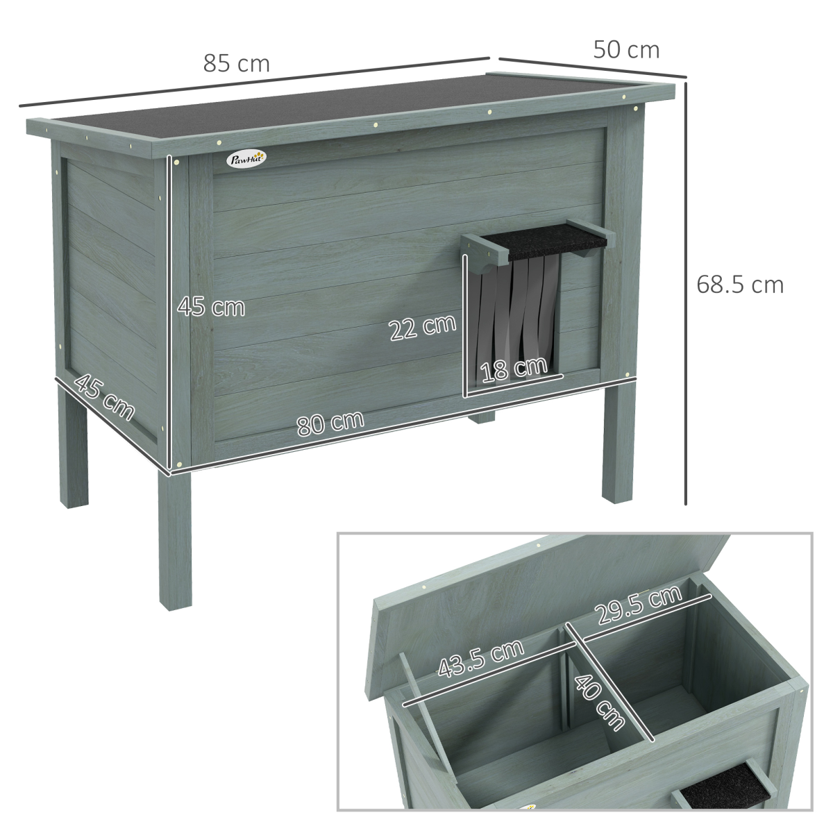 PawHut Insulated Outdoor Cat House with Openable Roof & Curtained Door – Weatherproof Shelter, Grey