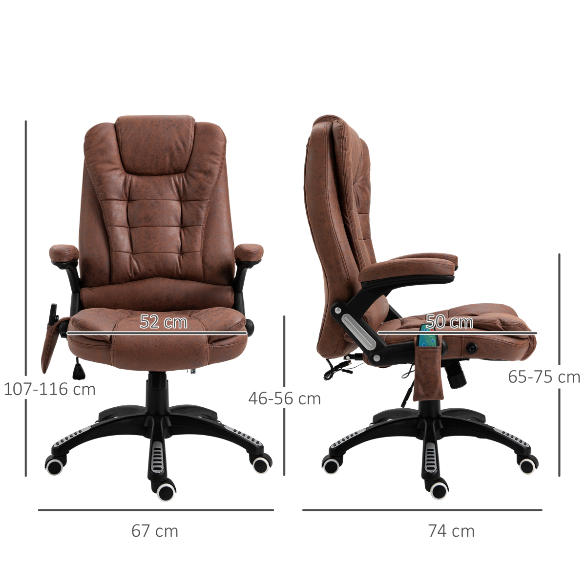 Executive Reclining Office Chair with Heated Massage, Padded Headrest & Swivel – Height Adjustable, Brown