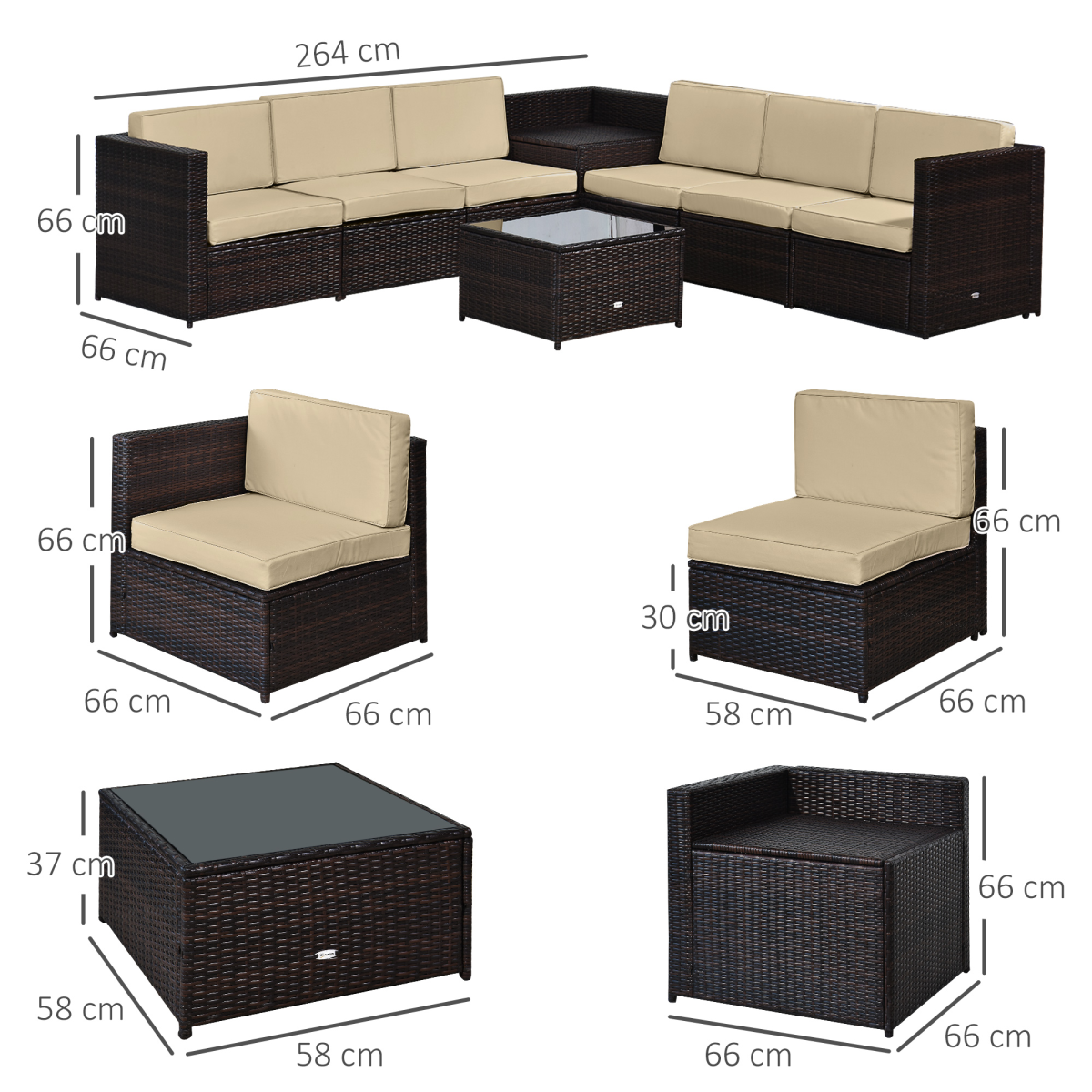 Outsunny Rattan Sofa Set glass coffee table detail