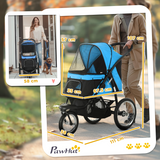 PawHut 3 Wheel Foldable Pet Stroller with Canopy & Mesh Windows – Dog Pram for Small Dogs, Blue