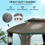 Outsunny 3.65x3m Aluminium Hardtop Gazebo with Double Roof, Mesh Sidewalls & Curtains – Coffee