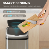 HOMCOM 48L Stainless Steel Sensor Bin with Infrared Lid & Automatic Close – Touch-Free Kitchen Bin, Silver
