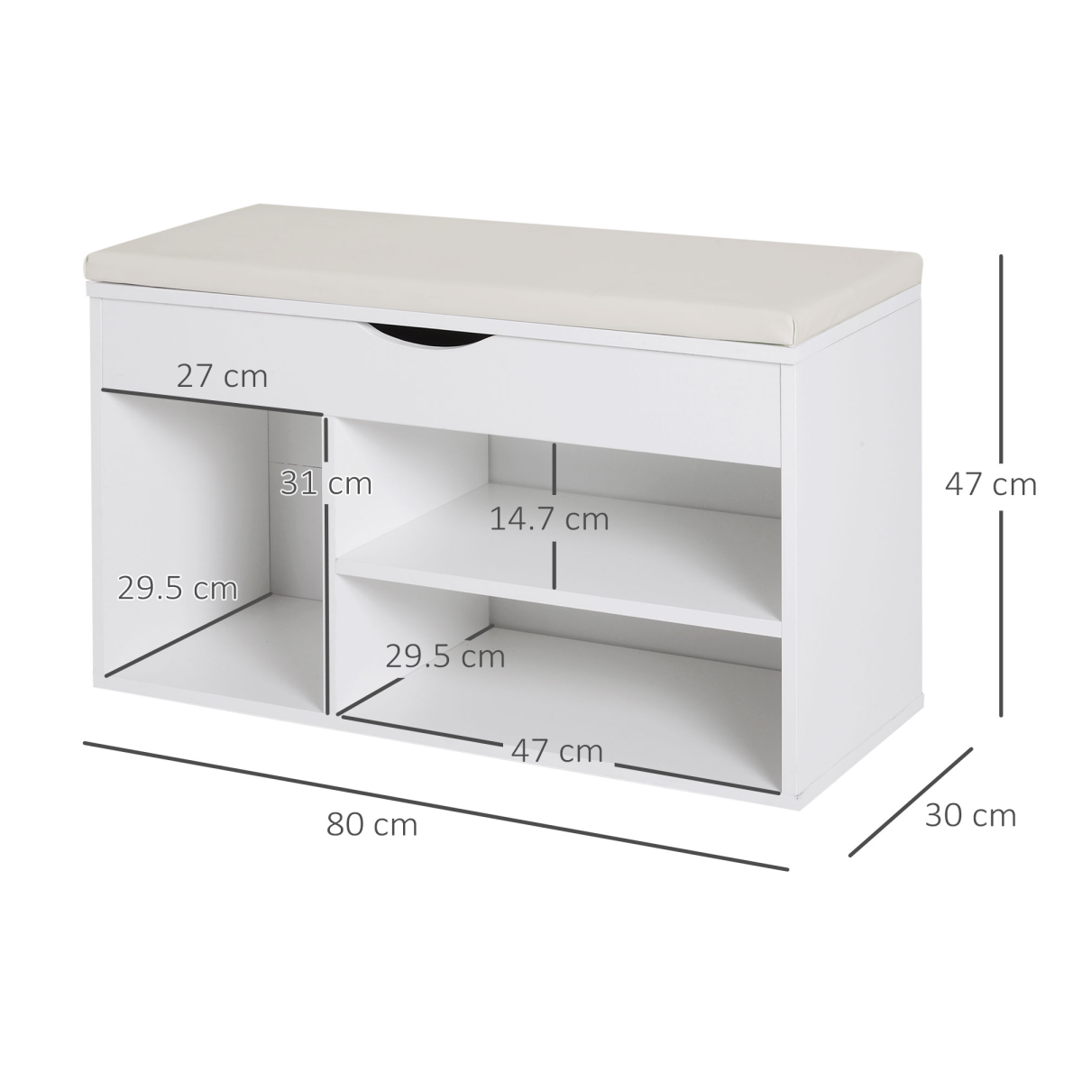 HOMCOM Wooden Shoe Cabinet Bench with Hidden Storage & Padded Seat, White