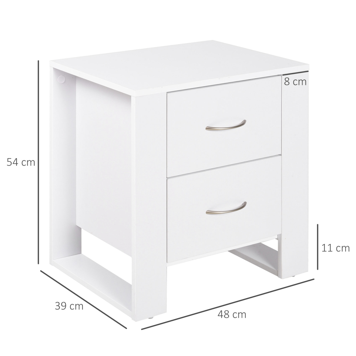 HOMCOM 2-Drawer Bedside Table with Silver-Tone Handles – Particle Board Bedroom Storage, White