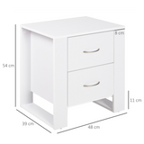 HOMCOM 2-Drawer Bedside Table with Silver-Tone Handles – Particle Board Bedroom Storage, White