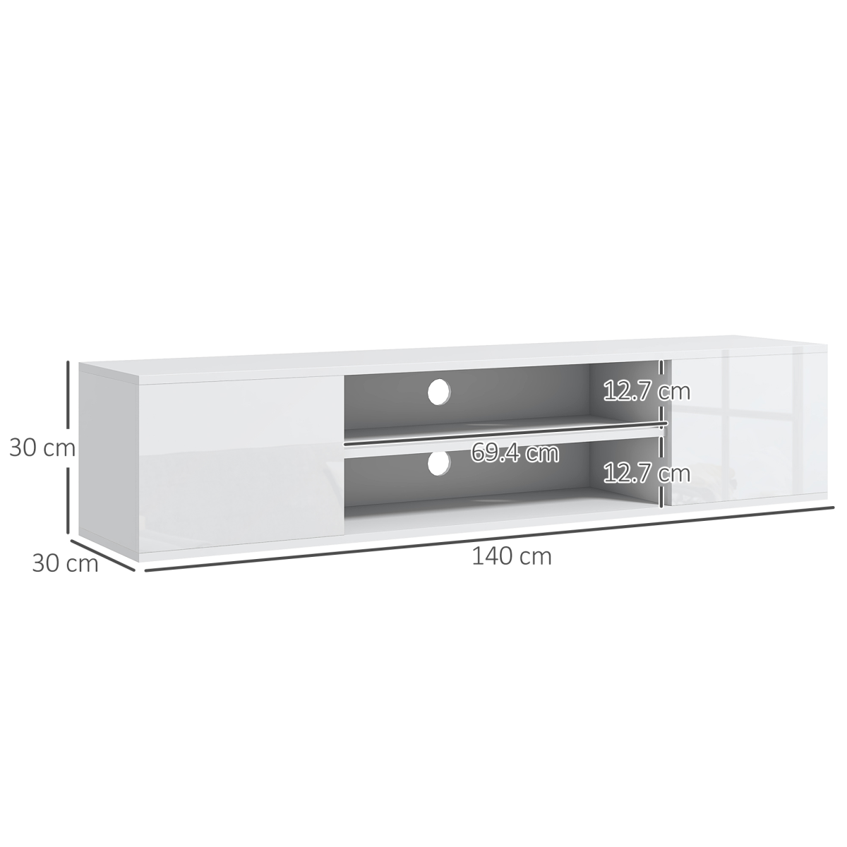 HOMCOM Wall-Mounted Floating TV Unit for TVs up to 60" with Shelves & Cabinets – High Gloss White