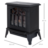 HOMCOM Electric Heater, 1000W/2000W with LED Charcoal Flame Effect & Thermostat – Cast Metal, Black