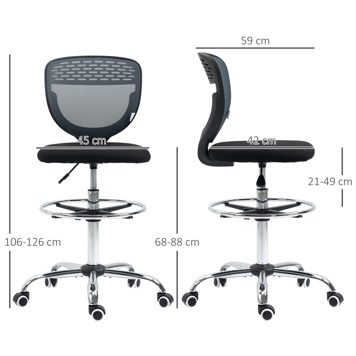 Vinsetto Tall Draughtsman Chair with Lumbar Support & Foot Ring – Grey Mesh