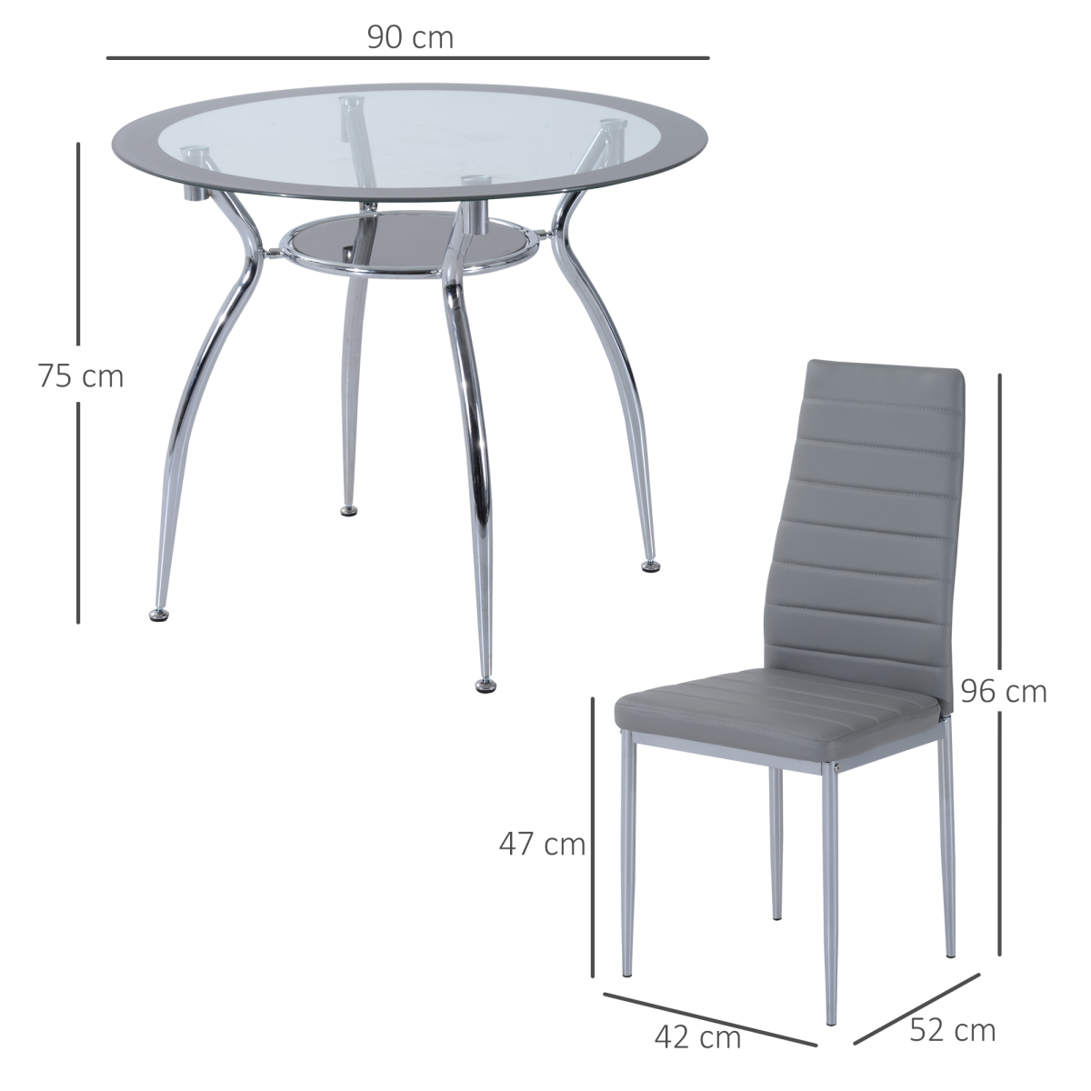 HOMCOM Round Glass Dining Table Set with 4 Cushioned Chairs – Metal Frame Kitchen Dining Set