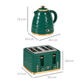 HOMCOM Pebbled 1.7L Rapid Boil Kettle & 4-Slice Toaster Set – Matching Breakfast Duo, Green