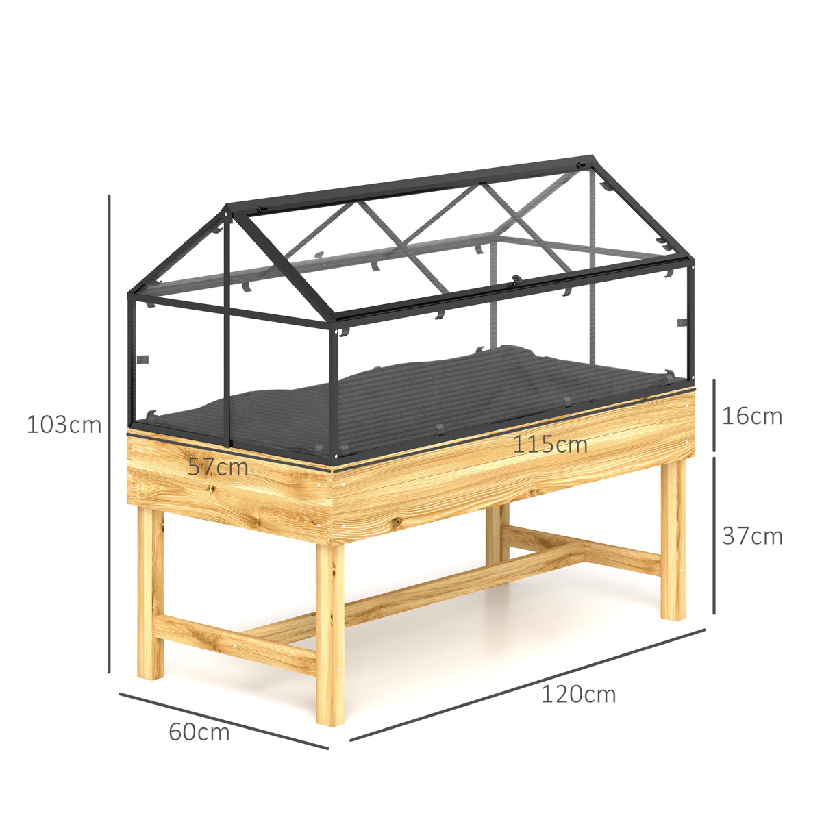 Outsunny Elevated Raised Garden Bed with Polycarbonate Grow House Cover & Flip-Up Windows – Year-Round Growing