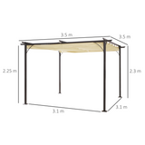 Outsunny Steel Garden Pergola with Retractable Canopy, 350cm – Patio Shade, Black/Beige