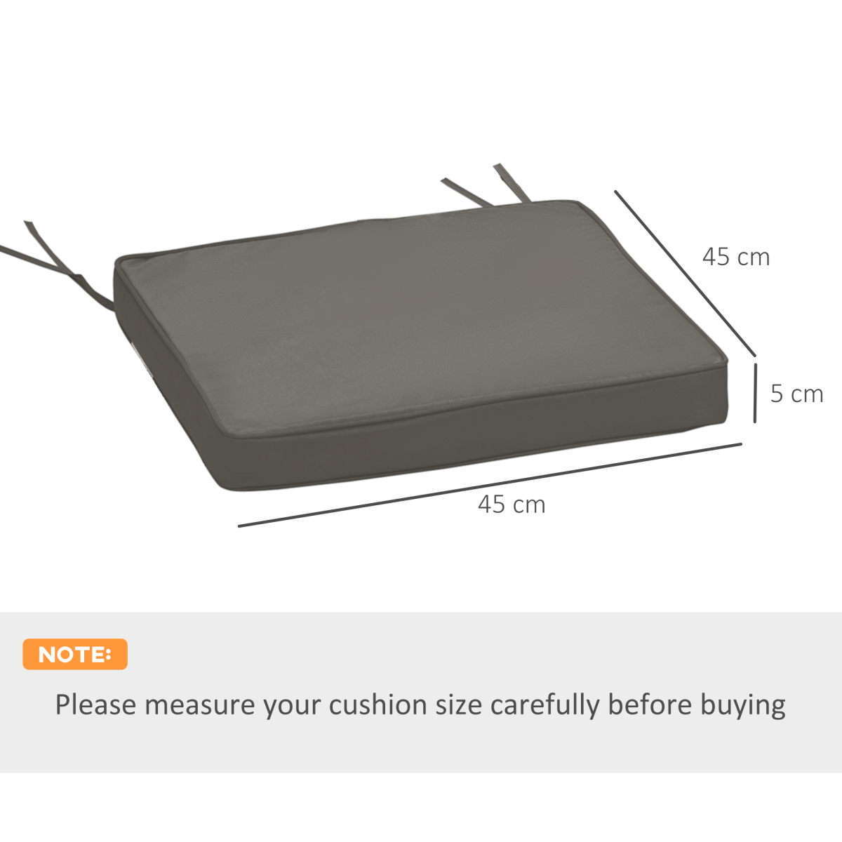 Outsunny Set of 2 Garden Seat Cushions with Ties, 45 x 45cm – Replacement Outdoor Chair Pads, Dark Grey