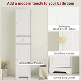 Tall Bathroom Cabinet with Arched Doors, Drawer & Adjustable Shelf – Slim Freestanding Storage Unit, White