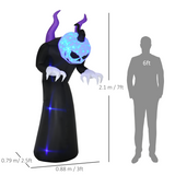 HOMCOM 7ft Inflatable Halloween Ghost with Horns and Flame Effect – Blow-Up Outdoor LED Display