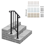 Artisasset Matte Black Outdoor Iron Handrail for 1 Step – Galvanised Iron Garden Step Rail with Install Kit