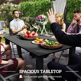 Outsunny Garden Dining Table for 6 with Parasol Hole, Slatted Steel Top, 150 x 90 cm – Outdoor Table, Black