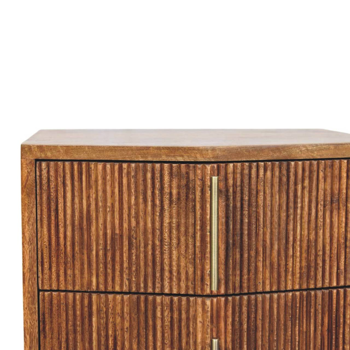 Artisan Furniture Solid Wood Louvre Bedside Table with 2 Fluted Drawers – Winewood Oak Finish, Brown